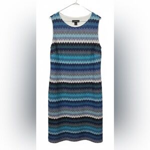 Style & Co Blue Chevron Lined Shift Dress Plus Size 18 Structured Woven